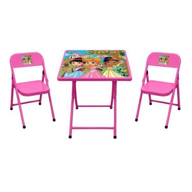 Imagem de Conjunto Dobrável Fantasia Princesas - Mesa Com 2 Cadeiras- Rosa - 10.401.05.206 - Açomix