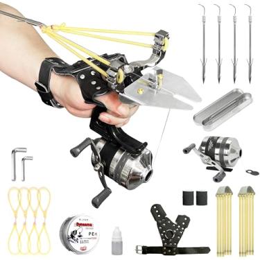 Imagem de Conjunto de estilingue de pesca para caça ao ar livre – estilingue versátil com carretel de aço inoxidável, dardos de peixe e placa de fenda de linha, alternável entre modos de pesca e regular