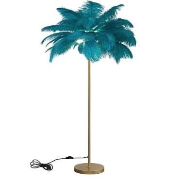 Imagem de Luminária de pé natural de penas de avestruz, lâmpada de pé regulável de LED de arte criativa com interruptor de pé, lâmpada de leitura de canto alto decorativa de luxo para quarto, cozinha,