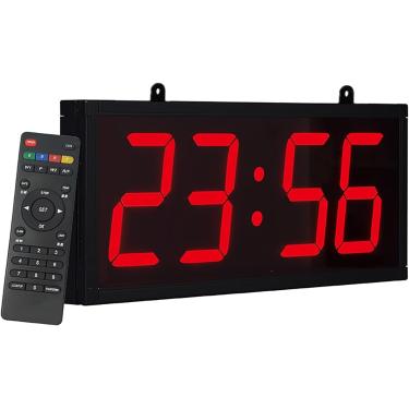 Imagem de Relógio de parede digital LED - configuração automática de tempo por GPS, 17,9 x 6,9 polegadas, enorme temporizador multifuncional, cronômetro, alarmes, contagem regressiva, umidade e temper