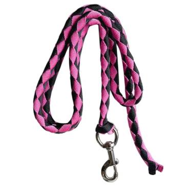 Imagem de harayaa Corda de chumbo para cavalo com clipe de pressão, equipamento equestre com rédea forte para gado, corda trançada de cavalo, 4 m, rosa e preta