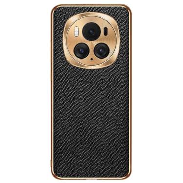 Imagem de LTLMYDAM Capa de couro para Honor Magic 6 Pro/6, proteção para lente da câmera, capa elegante banhada brilhante bordas macias à prova de choque, preta, 6