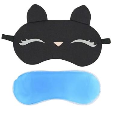 Imagem de Máscara De Dormir Termica Tapa Olhos Venda Com Gel Removivel Bichinhos (Gatinha Preta)