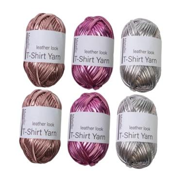 Imagem de Tachiuwa Fios metálicos para camisetas, fios para tricô à mão, acessórios de costura, tiras de trança faça você mesmo, crochê multiuso para tapete de bolsa, Rosa Vermelho Prata