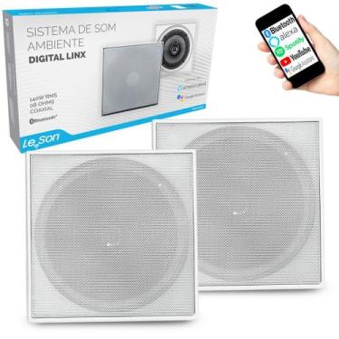 Imagem de Caixa Ativa Sistema Som Ambiente Bluetooth Quadrada + Passiva Arandela