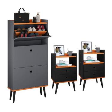Imagem de Kit Sapateira Vertical 3 Gavetas Basculantes Dark Cinza/Cinamomo e 2 M