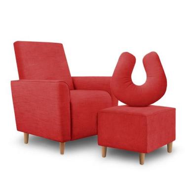 Imagem de Kit Amamentação Poltrona + Puff + Almofada Sophia Suede Vermelho - Cli