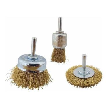 Imagem de Kit Escova De Aço Circular C/ Haste 1/4 P/ Furadeira 3 Pçs - DISFLEX