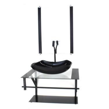 Imagem de Gabinete Vidro Banheiro 60Cm Ap Cuba Abaulada Preto Torneira - Cubas E