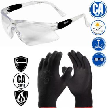 Imagem de Kit Luva Multitato Pu Seguranca Trabalho Servico Oculos Epi Uv Ca Anti
