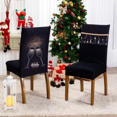 Imagem de Kit de Capas de Cadeira Jantar Estampadas Ano Novo Ajustável com Elást