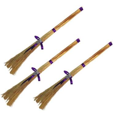 Imagem de Kit 3 Vassouras de Bruxa Decorada Com Fita Cetim Caveira - 7lobos