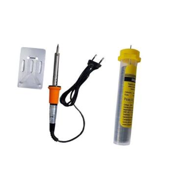 Imagem de Kit Ferro de Solda 110V 60W com Estanho suporte garras fio soldar tubi