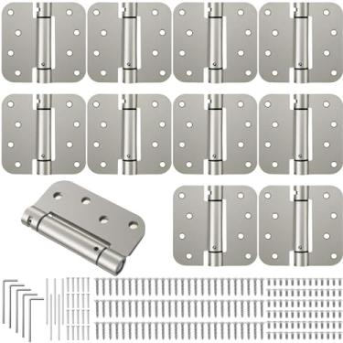 Imagem de Yaocom 10 dobradiças de porta de fechamento automático de 9,5 cm dobradiças com mola dobradiça automática de fecho de porta tensão ajustável para garagem, cantos de raio de 1,5 cm (prata, 10 cm)