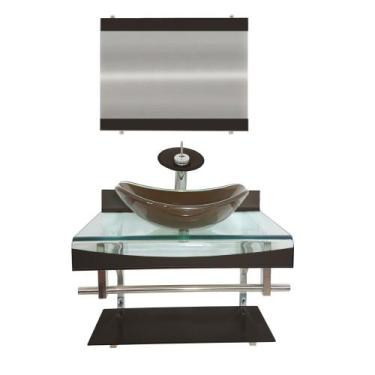 Imagem de Gabinete de vidro 60cm curvado duplo inox cuba oval marrom - EKASA