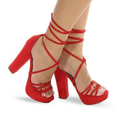 Imagem de Sandália Feminina Salto Grosso Meia Pata Amarração P25 - Modarpe, Verm