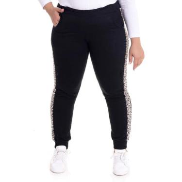 Imagem de Calça Feminina Moletom c/ Detalhe em Onça - Serena, Preto, G2