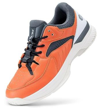 Imagem de FitVille Tênis masculino largo Pickleball para todas as quadras com suporte de arco para fascite plantar, Laranja, 14 X-Wide