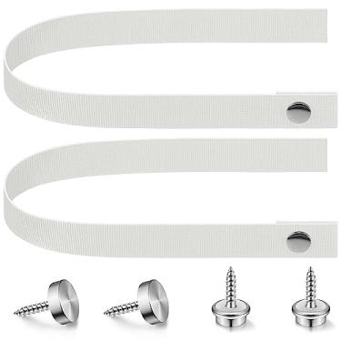 Imagem de 2 peças de correias para porta de trailer com 4 peças de botão de pressão 45,7 cm, alça de porta deslizante para trailer trailer com alça de escada de barco, alças longas de segurança para porta de bolso de RV para escada de barco segura, branca