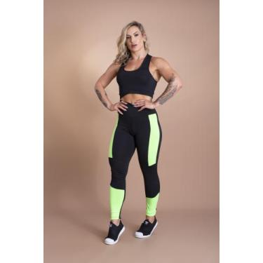 Imagem de Conjunto Fitness Feminino Calça Legging Cintura Alta Faixa Lateral E T