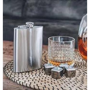 Imagem de Cantil Inox Frasco 230ml Garrafa Whiskeira Whisky Bolso Bar Cor Pratea