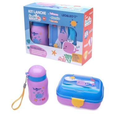 Imagem de Kit Lanche Fundo Do Mar Garrafa Plástica 500ML + Marmita 700ML Leo&Leo