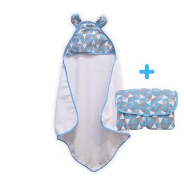 Imagem de kit Toalha de Banho Infantil com Capuz + Trocador de Fraldas Portátil 