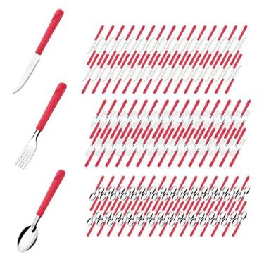 Imagem de 180 Talher Faca Garfo Colher Inox Vermelho Luna Restaurante - Taumer, 