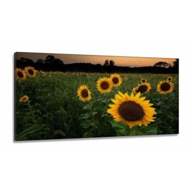 Imagem de Quadro Mosaico Flores Girassol em Tecido Canvas 130x60 sala quarto - W