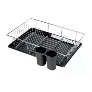 Imagem de Escorredor De Louça Preto 18 Pratos Mor Com Suporte Talheres, Preto