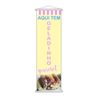 Imagem de Banner Aqui Tem Geladinho Gourmet Lona Serviço 100X30Cm - Plimshop
