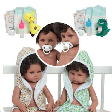 Imagem de Kit Bebê Reborn Gêmeos Casal Saída de Banho Girafinha Itens - Cegonha 