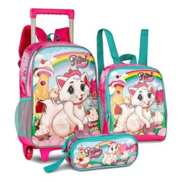 Imagem de Kit Mochila De Rodinhas Com Alças Gatinha Nini Rosa- Clio