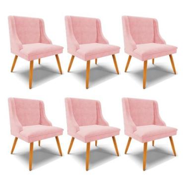 Imagem de Kit 6 Cadeiras Decorativas Sala de Jantar Pés Palito de Madeira Firenz