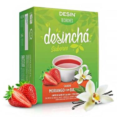 Imagem de Caixa Desinchá Morango com Baunilha Suplemento Alimentar Natural 10 Sa