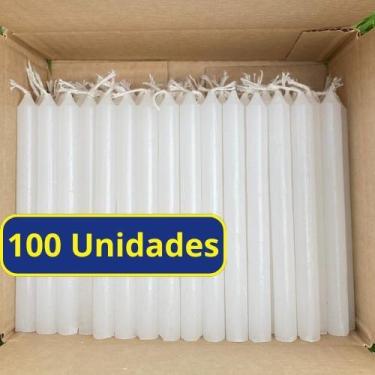 Imagem de Kit 100 Vela Palito Branca (13,5cm X 1,2cm) Atacado Parafina Pura - Ve