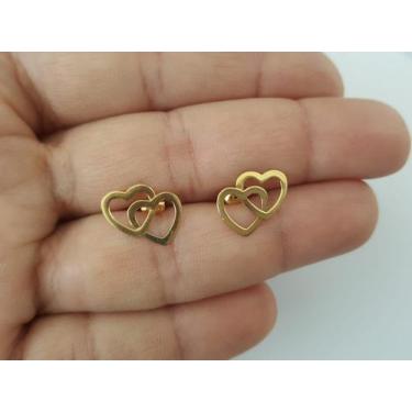 Imagem de Brinco Coração Duplo Vazado em Ouro 18k 750 - DR Joias