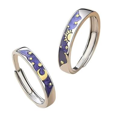 Imagem de Anéis para casais de sol e lua ajustáveis - banda de amor celestial, design lunar e solar, relacionamento romântico Y2K à distância estrelada, lua crescente, amizade, amor, presente celta, Metal, Sem