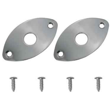 Imagem de DGBRSM 2 peças de placa de tomada de guitarra redonda de metal para saída oval estilo futebol americano placa de tomada para guitarra baixo, ukulele, banjo, bandolim com parafusos de montagem