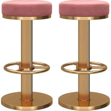 Imagem de 2 peças, barra giratória de 360°, cadeira de jantar, banco alto, assento de veludo e base redonda de metal, ajustável, rosa