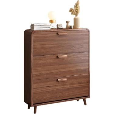 Imagem de Armário de armazenamento de sapatos de madeira de 3 níveis, armários de sapato, organizador estreito de sapatos, móveis de madeira para entrada, quarto, sala de estar (A 62 x 17 x 118,5 cm), B, 62 x