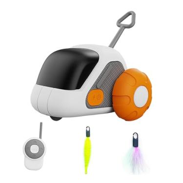 Imagem de WeiLaiKeQi Brinquedo automático para gatos, movimento automático, recarregável, controle remoto, robótico, auto-jogo, pena, teaser para gatos de estimação, Laranja