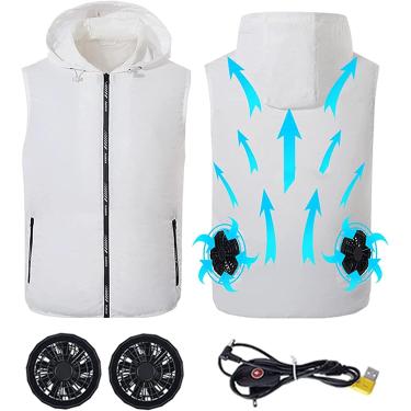 Imagem de Colete de resfriamento masculino Ventilador Jacet Tecido de malha leve com 2 ventiladores USB vestível sem mangas Verão Ice Cool Colete para mulheres pescando Hiing Woring, branco, XL-5XL