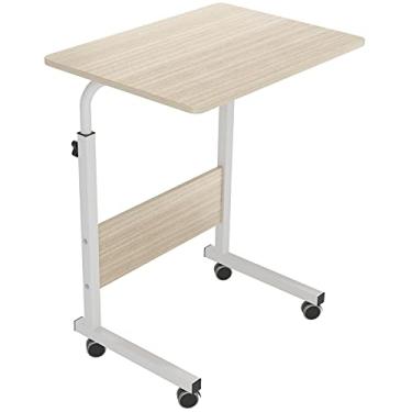 Imagem de soges Mesa lateral móvel de 59,6 cm, mesa de computador portátil, ajustável, móvel e sofá-cama, mesa lateral de escritório para casa, bordo branco