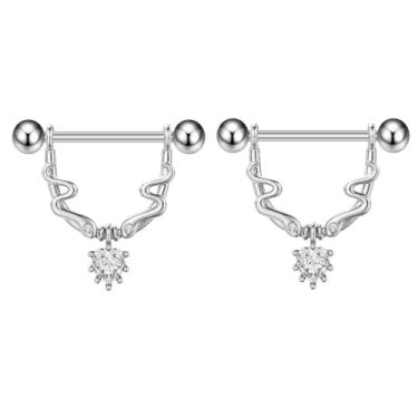 Imagem de Niaspi Anéis de mamilo com pingente de coração CZ 14G, aço inoxidável, 20 mm, anel D, halteres, mamilos, hipoalergênico, joia de piercing corporal, Aço inoxidável, Zircônia cúbica