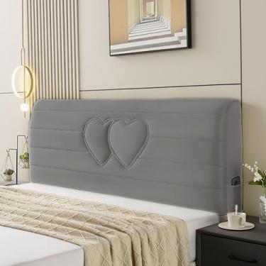 Imagem de ABANO Capa de cabeceira de cama de veludo para cama queen casal king size, capa de cabeceira de cama acolchoada com saco de armazenamento, cabeceira espessa à prova de poeira capa protetora - cinza