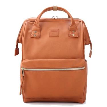 Imagem de Mochila de couro Kah&Kee com compartimento para laptop, escolar de viagem para mulheres, homens, Macio, Camel, Large