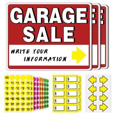 Imagem de 5 kits de sinalização de venda de garagem, 35,5 x 25,4 cm, placas de plástico dupla face para venda de garagem, 280 adesivos multicoloridos, setas direcionais e adesivos neon fluorescentes,