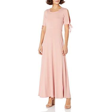 Imagem de Star Vixen Vestido longo feminino Petite manga curta/fenda nas costas com costura skater, lilás, lilás, G