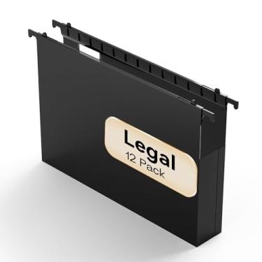 Imagem de NORDUN Pastas de arquivo de plástico com capacidade extra de tamanho legal, pacote com 12 pastas suspensas pretas reforçadas expansíveis, expansão resistente de 5 cm, abas ajustáveis, pastas de